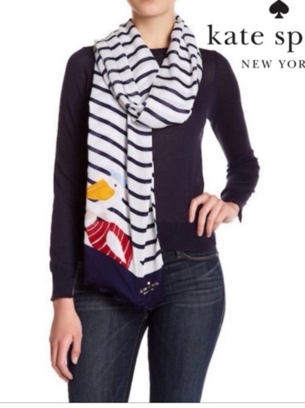 Title: Kate Spade Percy Pelican Nautical Striped Scarf Wrap Navy White